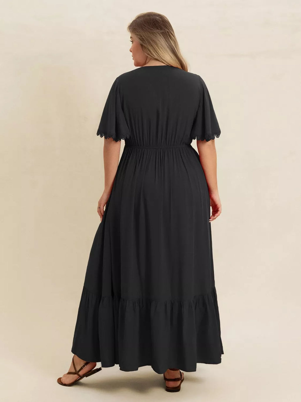 Plus Size Boho Ruffled Maxi Dress with Flutter Sleeves by Trendsi