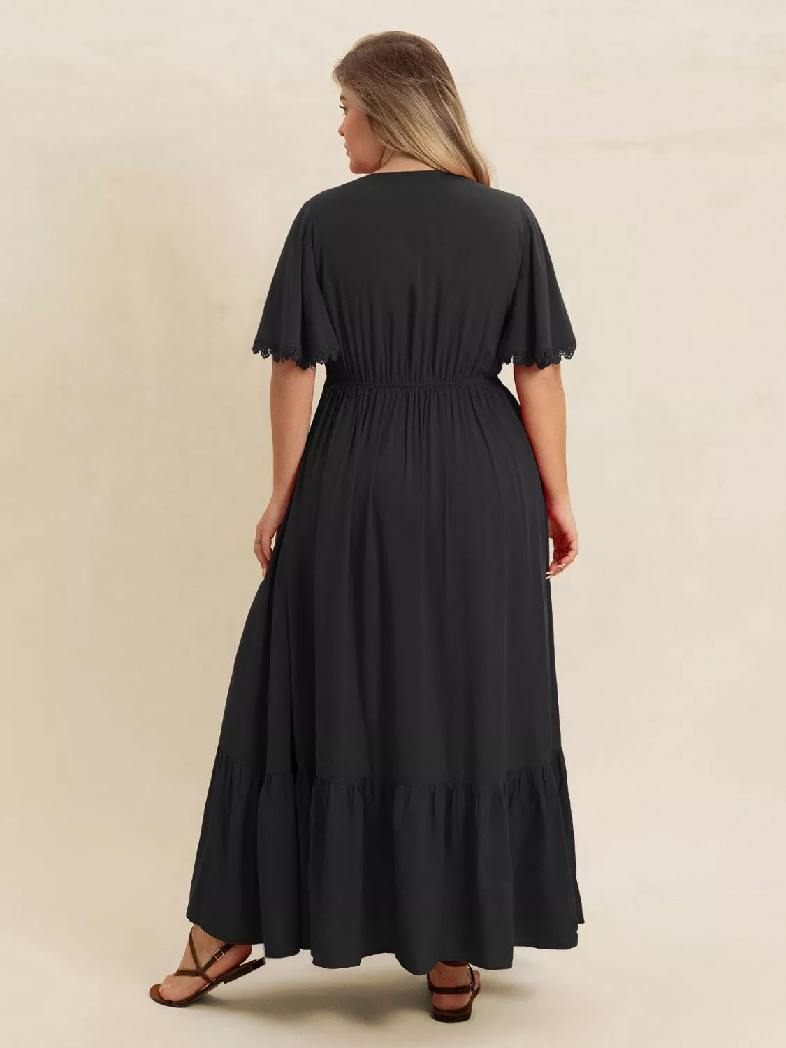 Plus Size Boho Ruffled Maxi Dress with Flutter Sleeves by Trendsi