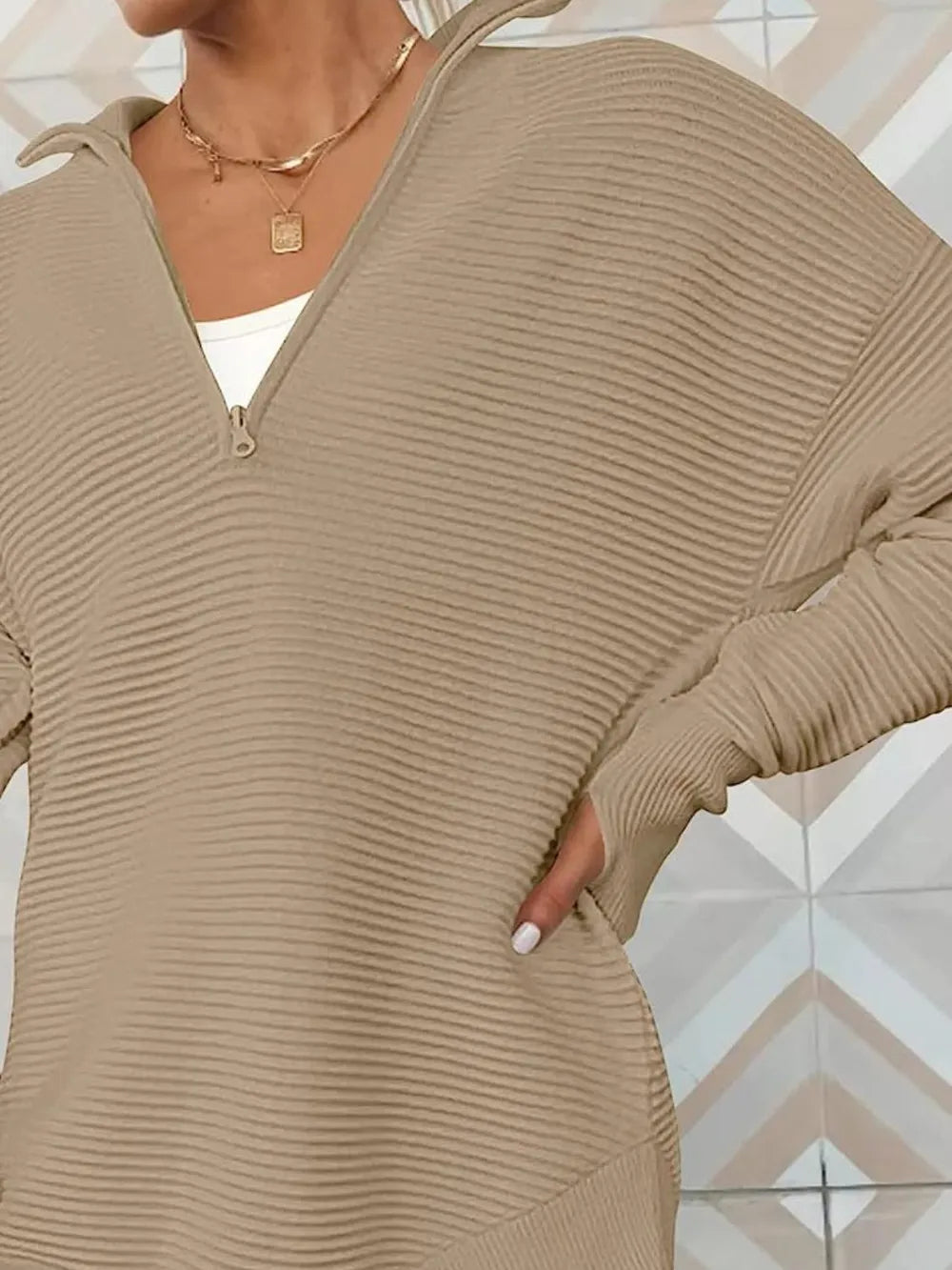 Half Zip Long Sleeve Knit Top by Trendsi