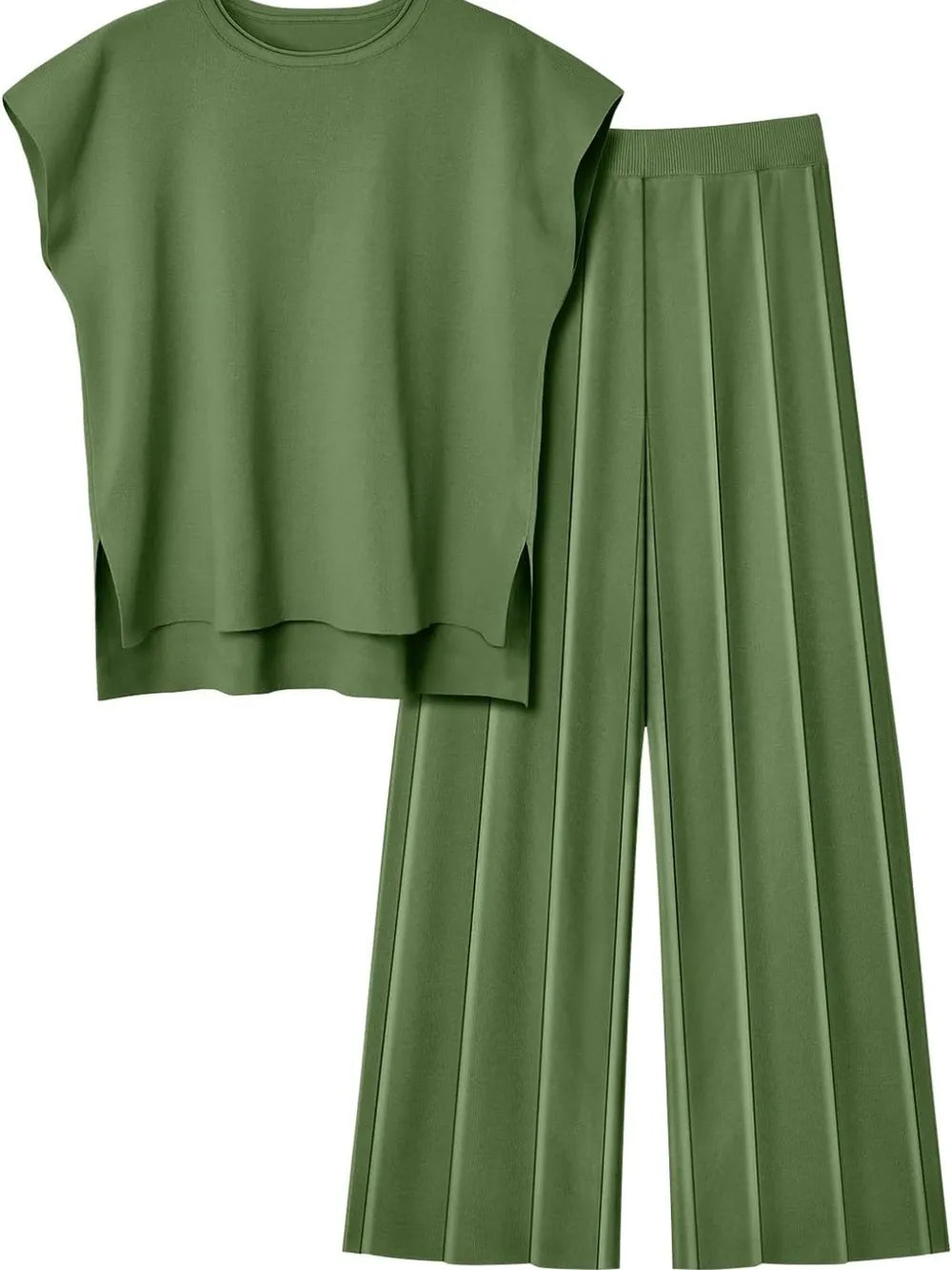 Round Neck Cap Sleeve Top and Pants Knit Set by Trendsi