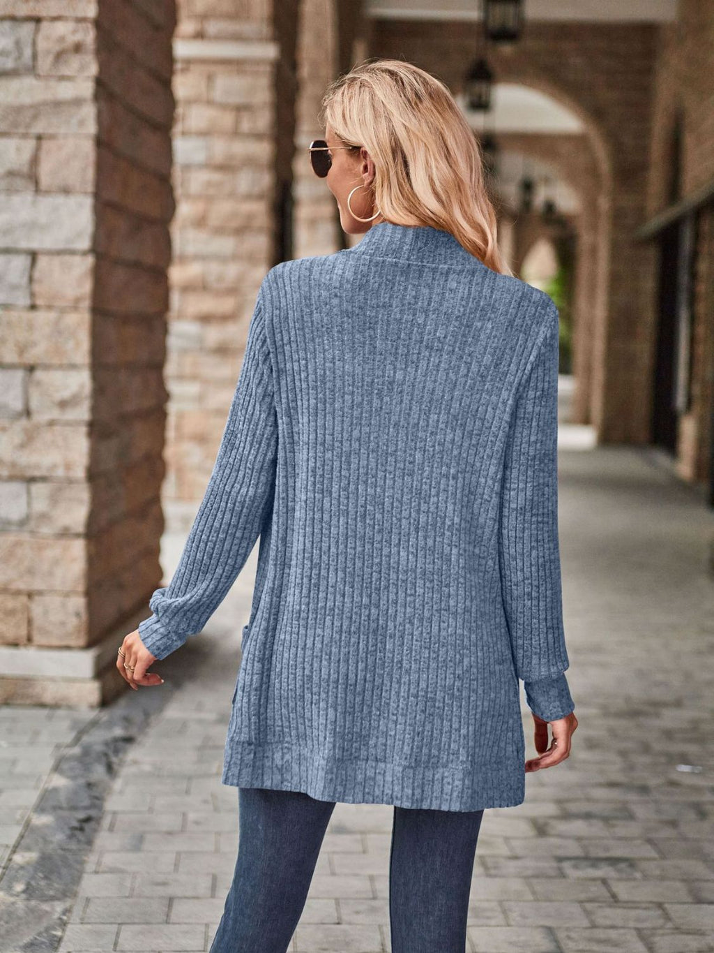 Open Front Cardigan with Pockets by Trendsi