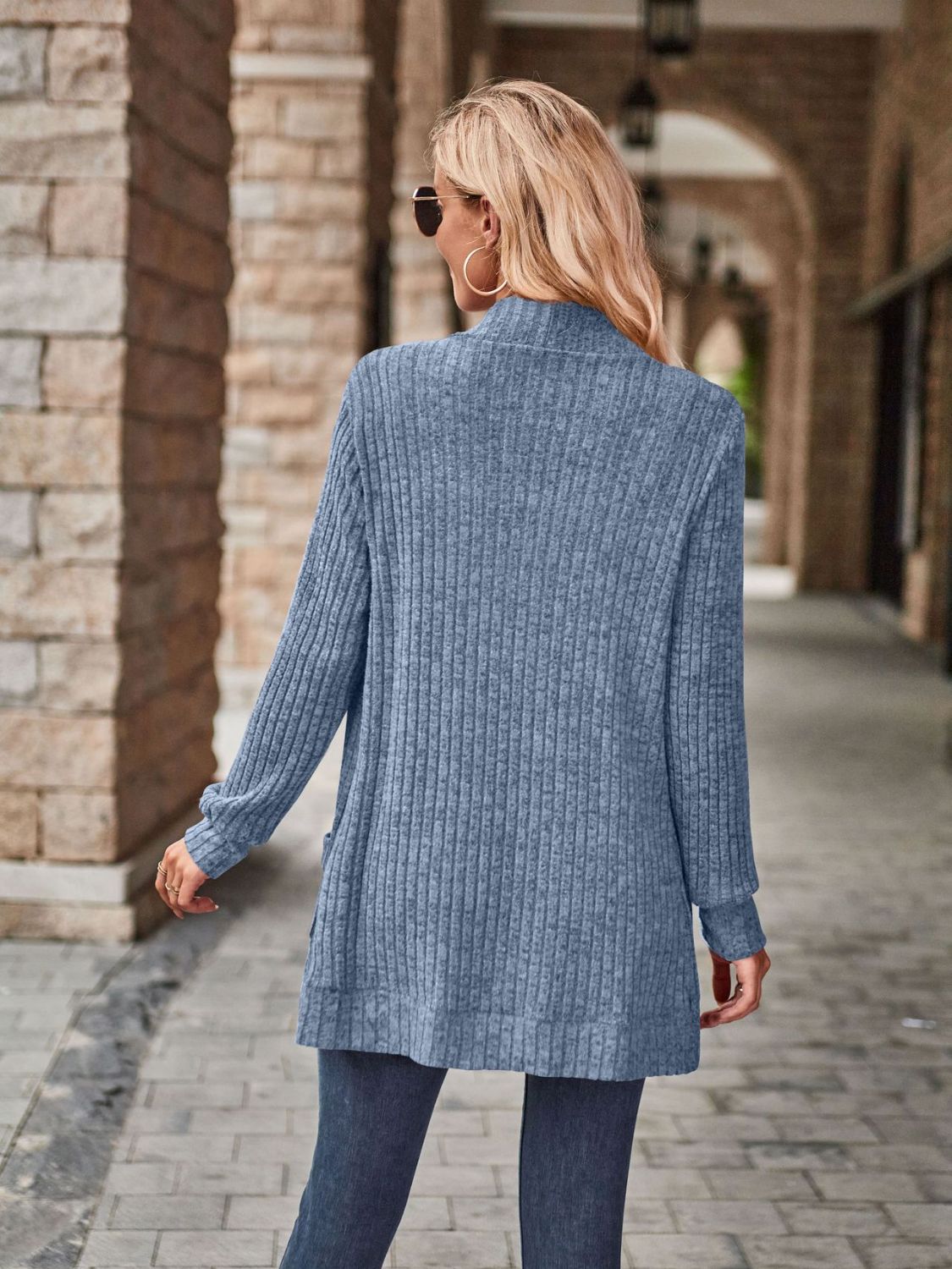 Open Front Cardigan with Pockets by Trendsi