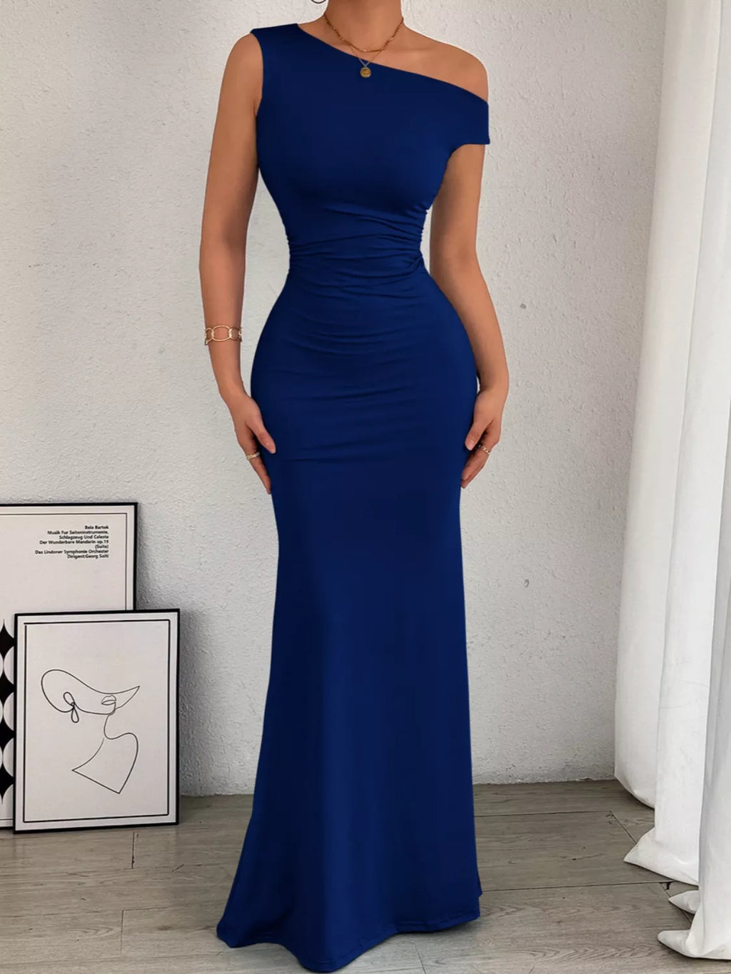 One-Shoulder Ruched Bodycon Maxi Dress by Trendsi