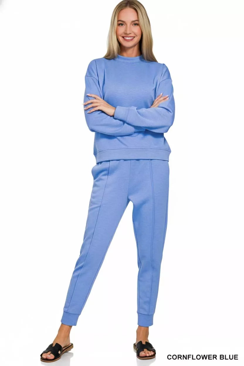 Zenana Scuba Mock Neck Sweatshirt and Joggers Set by Trendsi