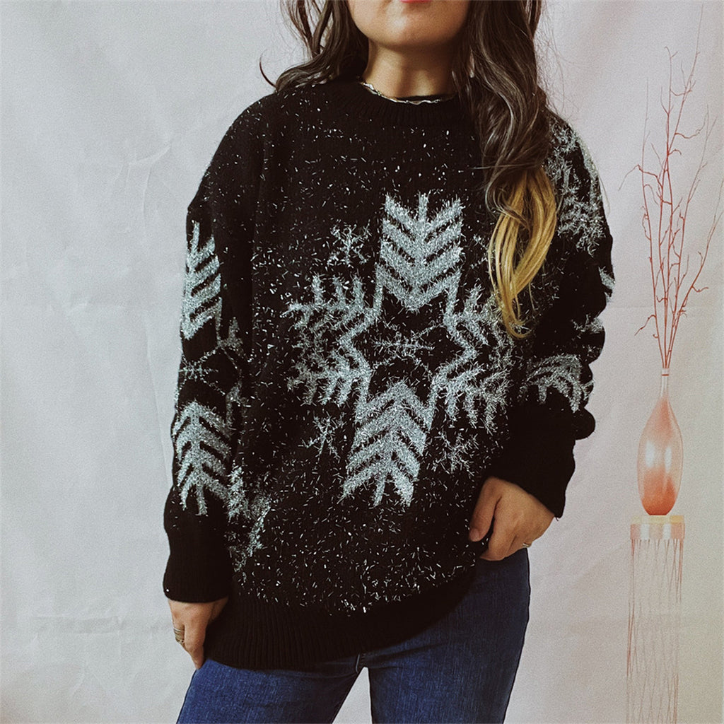 Snowflake Pattern Long Sleeve Sweater by Trendsi