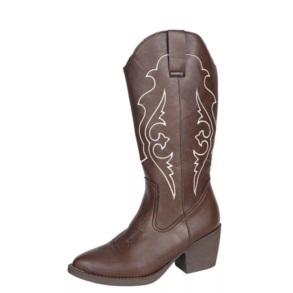 Western Embroidered Mid-Calf Boots by Trendsi
