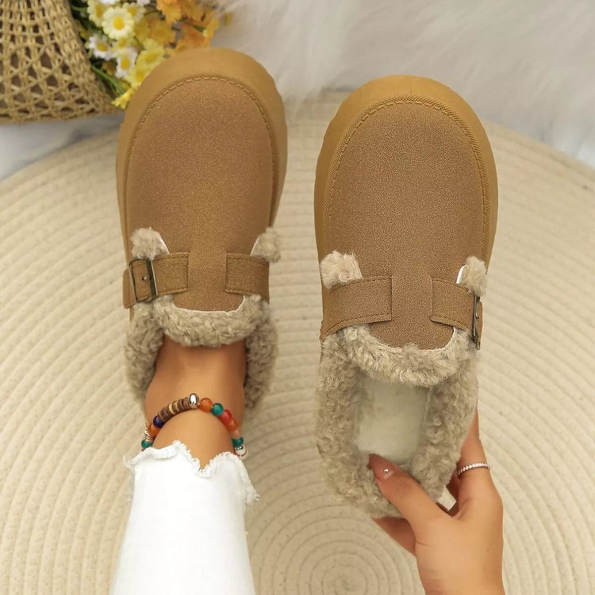 Round Toe Platform Fleece-Lined Slip-Ons by Trendsi