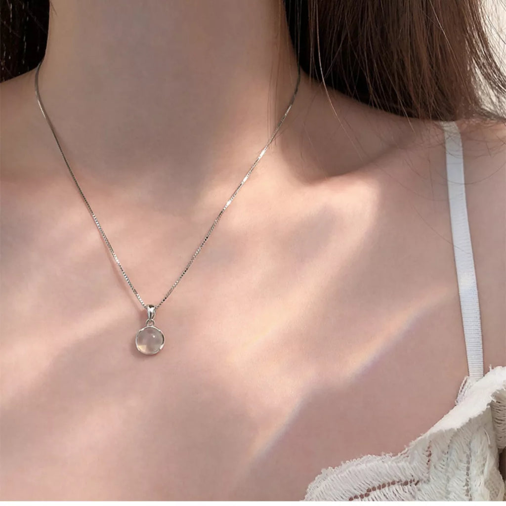 925 Sterling Silver Cat's Eye Stone Pendant Necklace by Trendsi