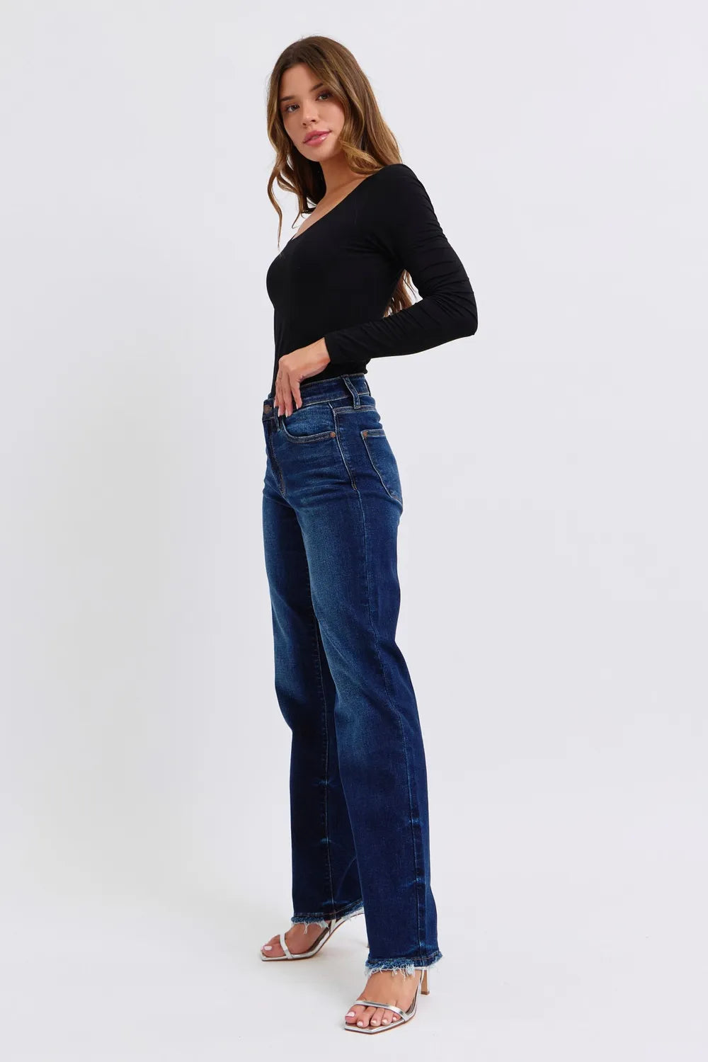 Judy Blue Full Size Raw Hem Straight Leg Jeans by Trendsi