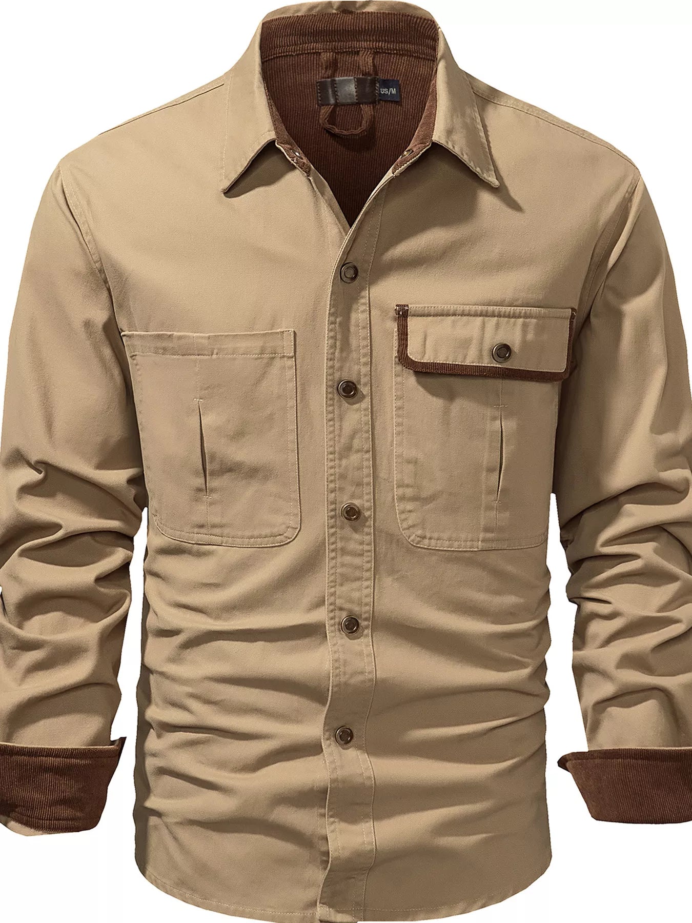 Men's Casual Long Sleeve Button-Down Shirt with Pockets by Trendsi