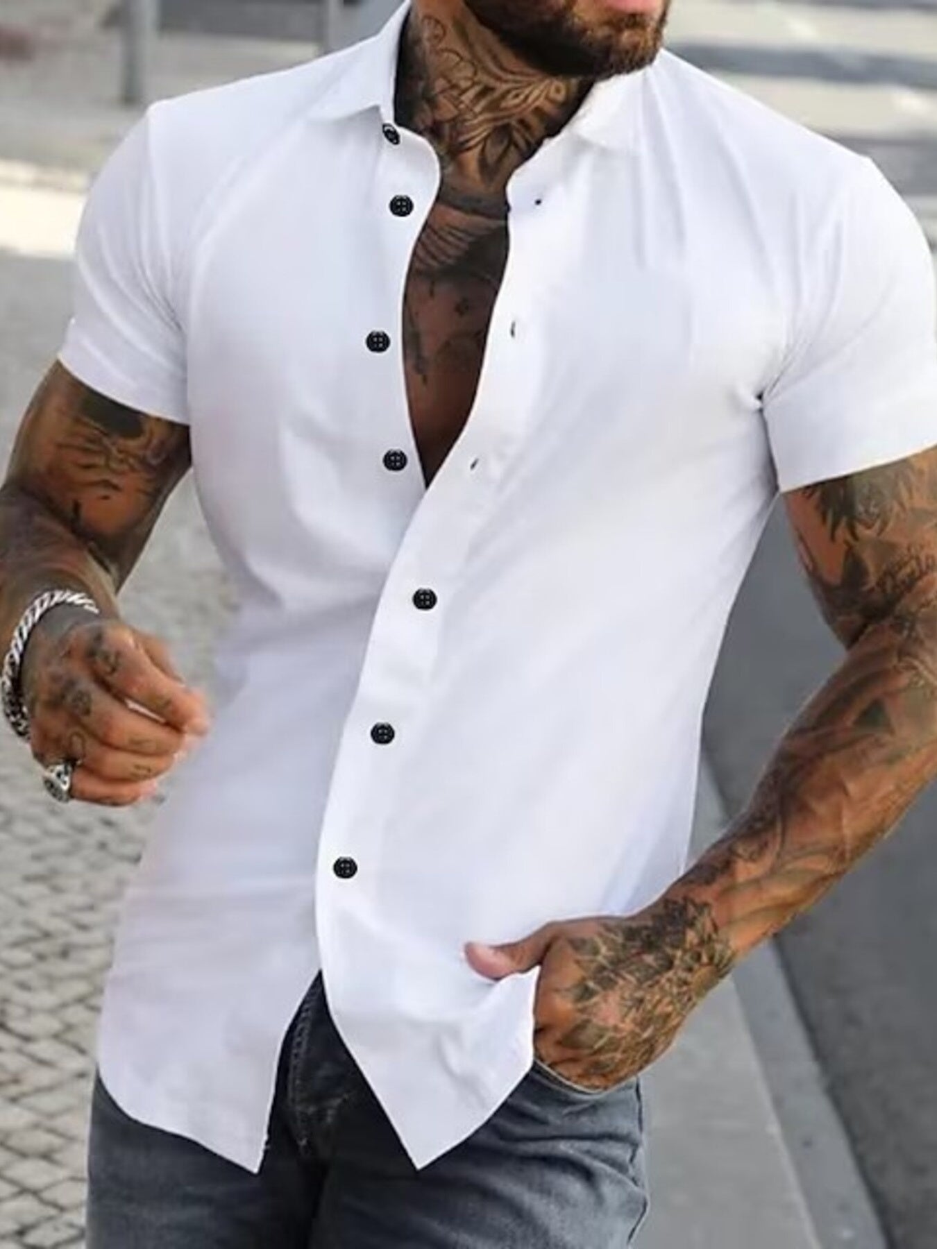 Men's Full Size Slim Fit Short Sleeve Button-Down Shirt Plus Size by Trendsi