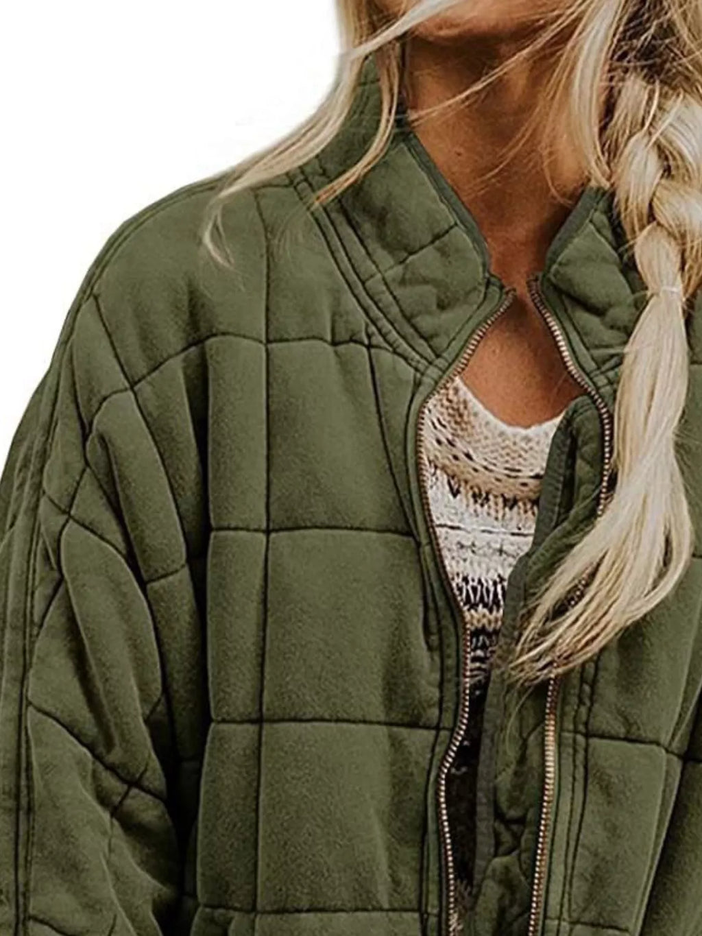 Full Size Zip Up Quilted Bomber Jacket Plus Size by Trendsi