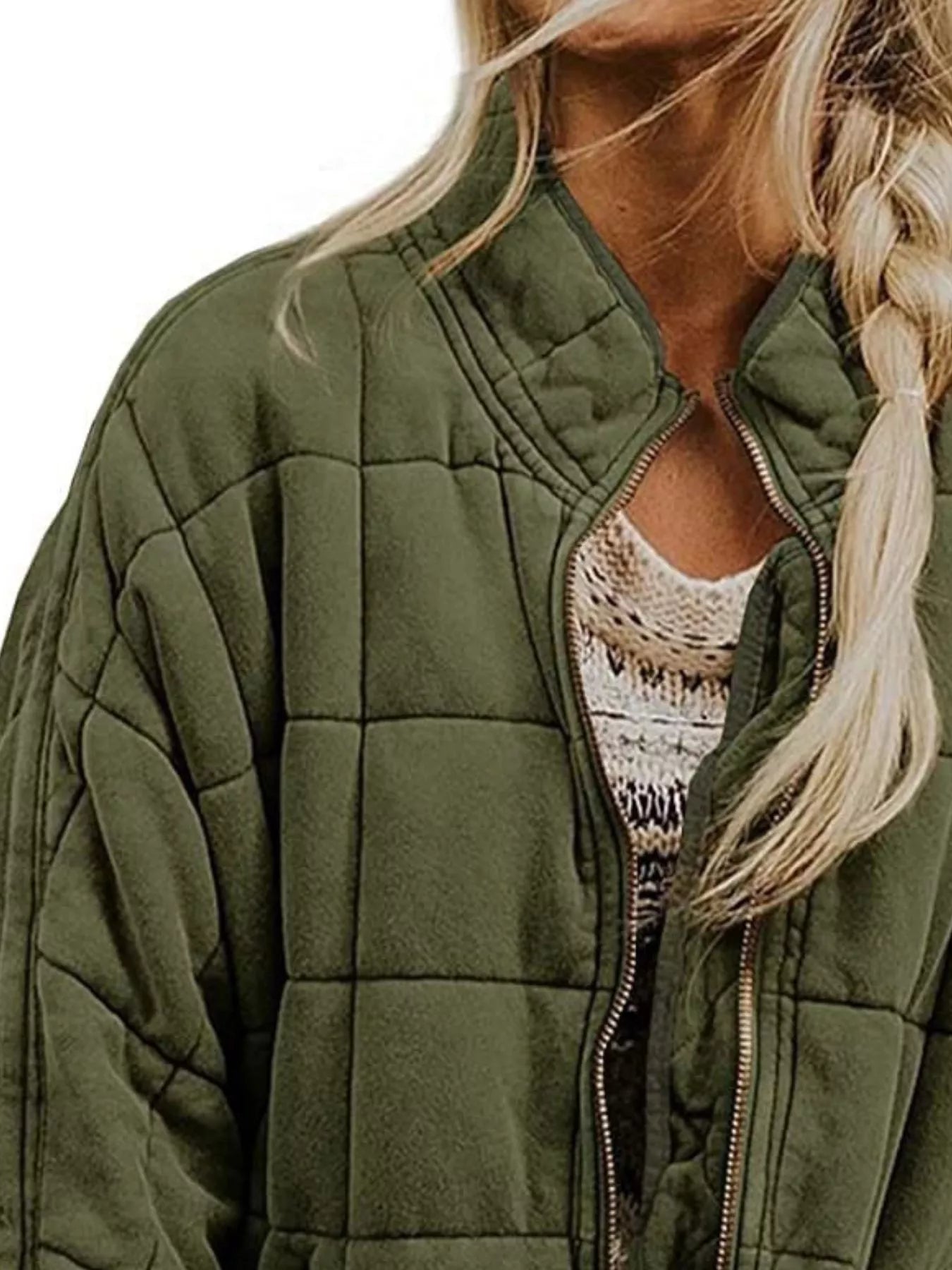 Full Size Zip Up Quilted Bomber Jacket Plus Size by Trendsi