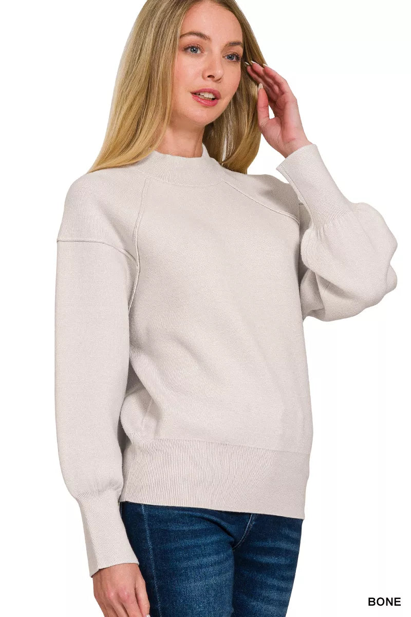 Zenana Viscose Mock Neck Exposed Seam Sweater by Trendsi