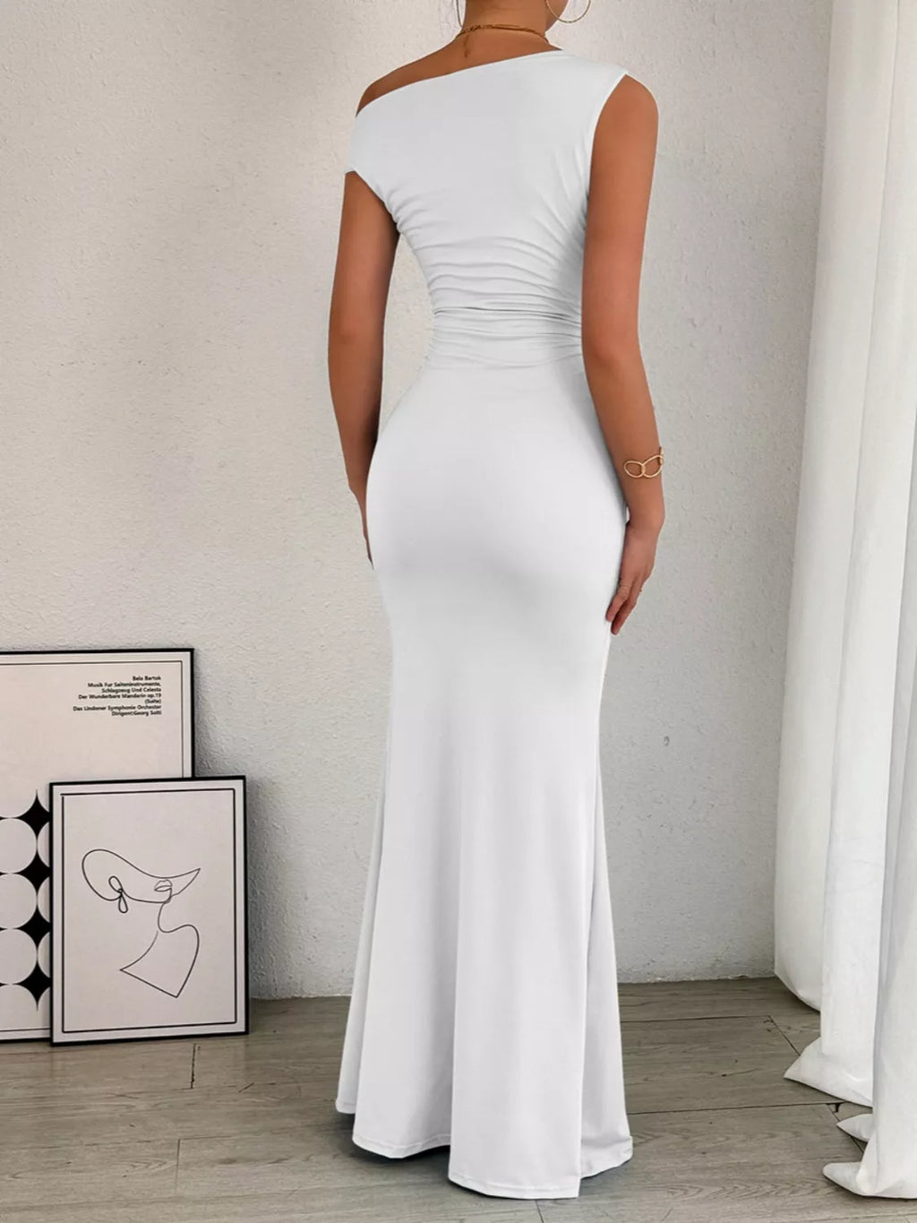 One-Shoulder Ruched Bodycon Maxi Dress by Trendsi