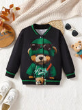 Children's Cartoon Bear Graphic Baseball Jacket by Trendsi