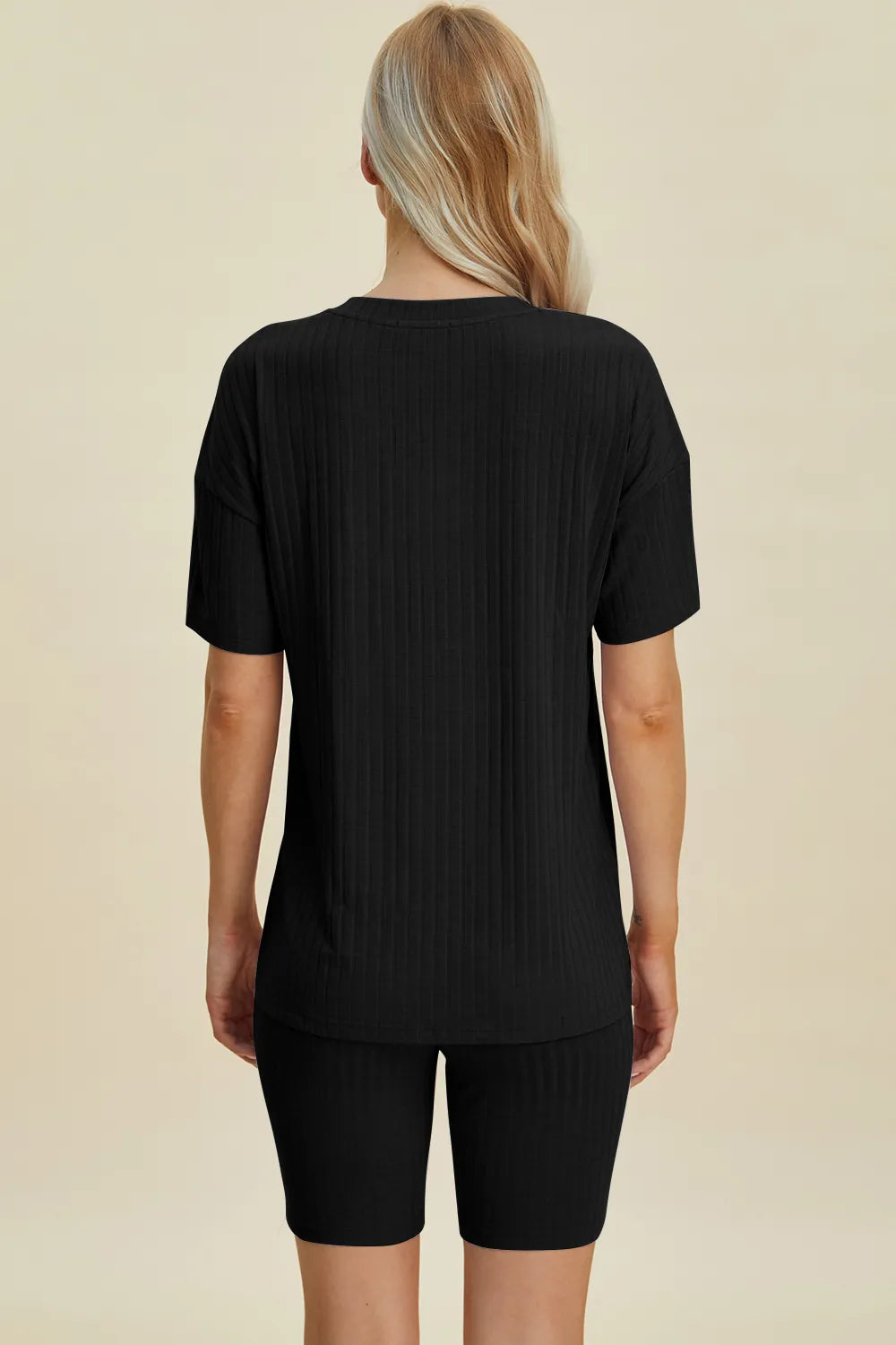 Basic Bae Full Size Ribbed V-Neck Short Sleeve Top and Shorts Set by Trendsi