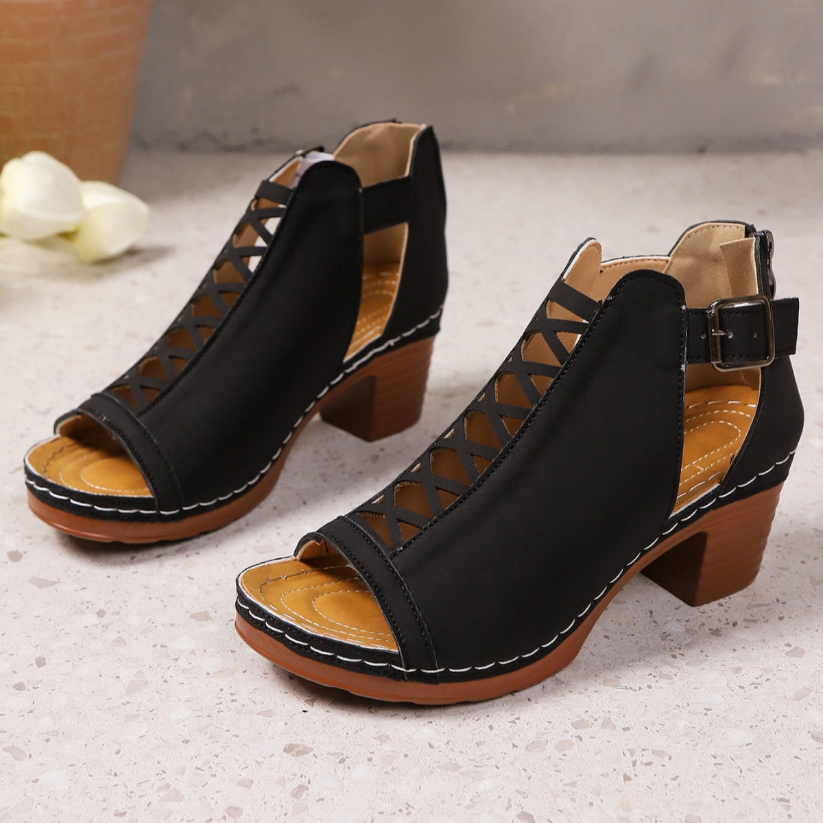 Open Toe Block Heels Sandals by Trendsi