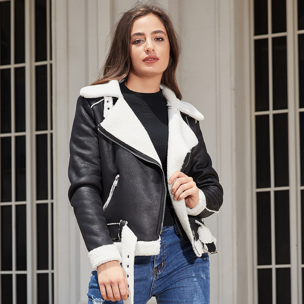 Women's Belt Turn-down Collar Coat by DC-THE CEO
