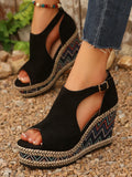 Cutout Platform Wedge Sandals by Trendsi