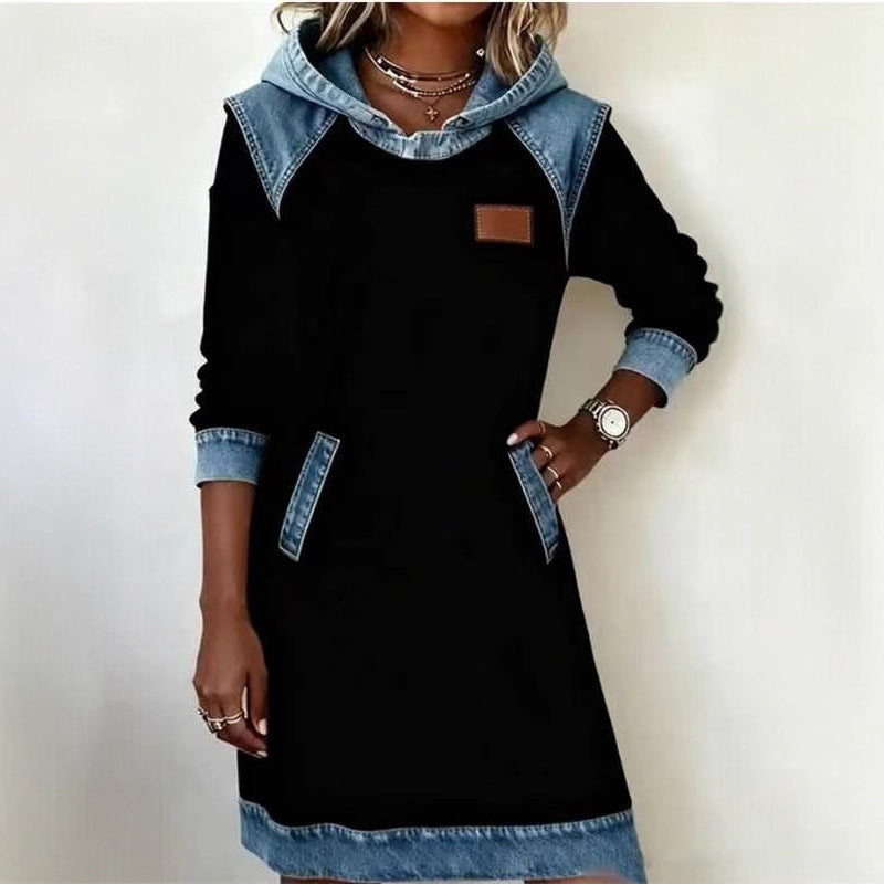 Best Seller Denim Color Matching Ladies Hoodie Skirt by DC-THE CEO