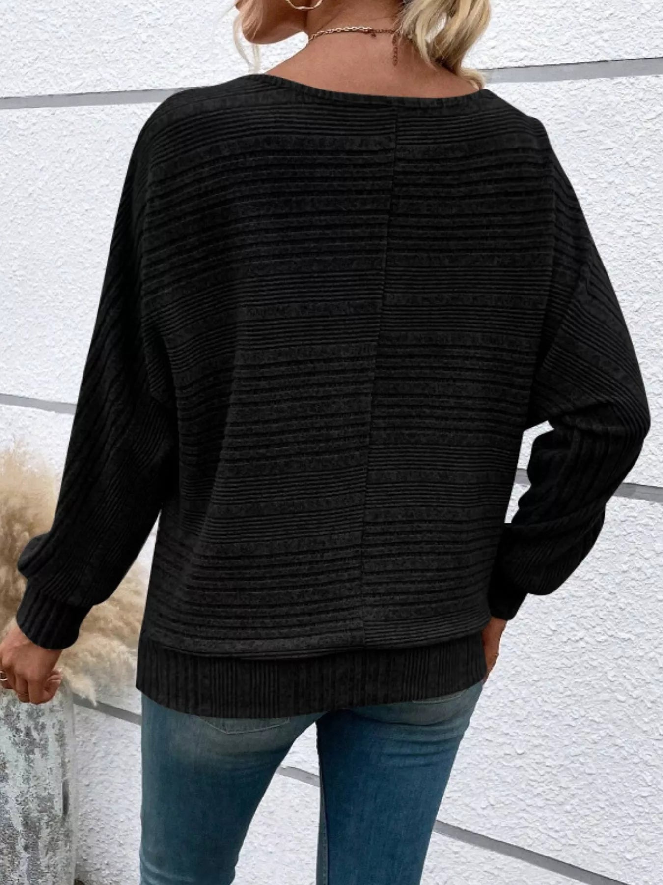 Ribbed Round Neck Long Sleeve Top by Trendsi