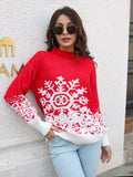 Snowflake Pattern Mock Neck Sweater by Trendsi