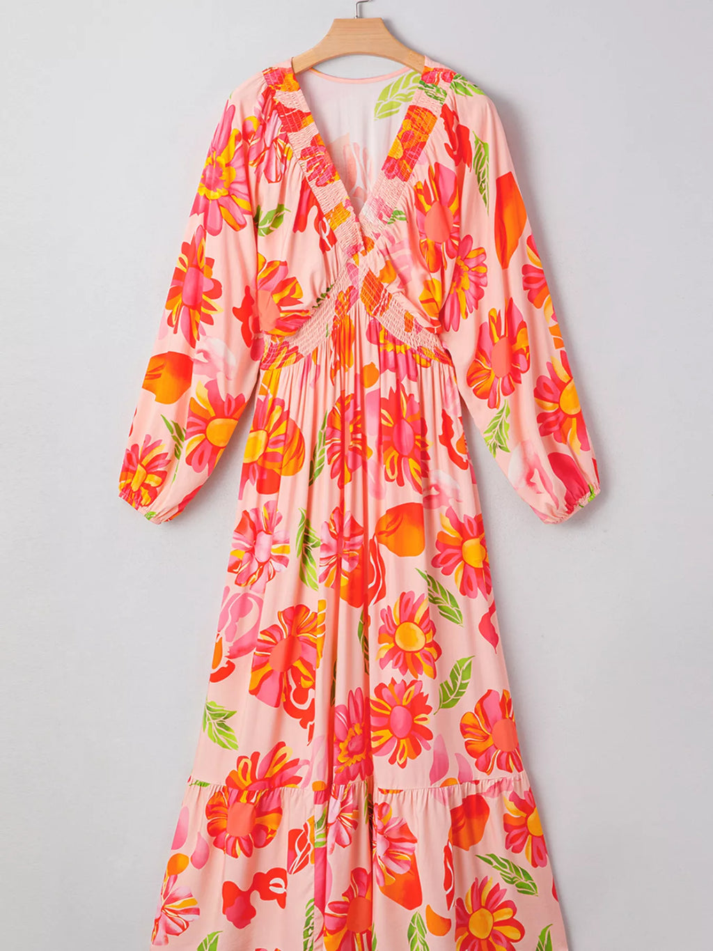 Smocked Floral Long Sleeve Maxi Dress by Trendsi