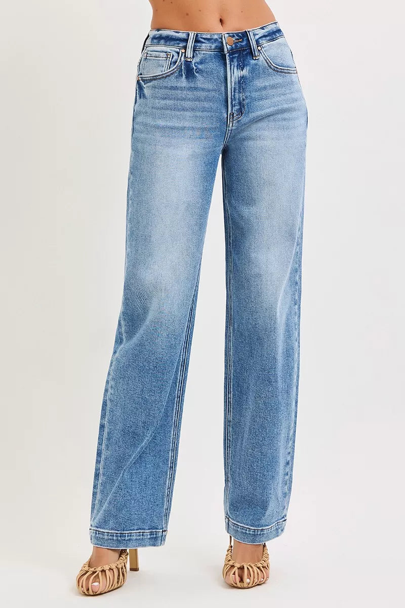 RISEN High Rise Wide Baggy Jeans by Trendsi