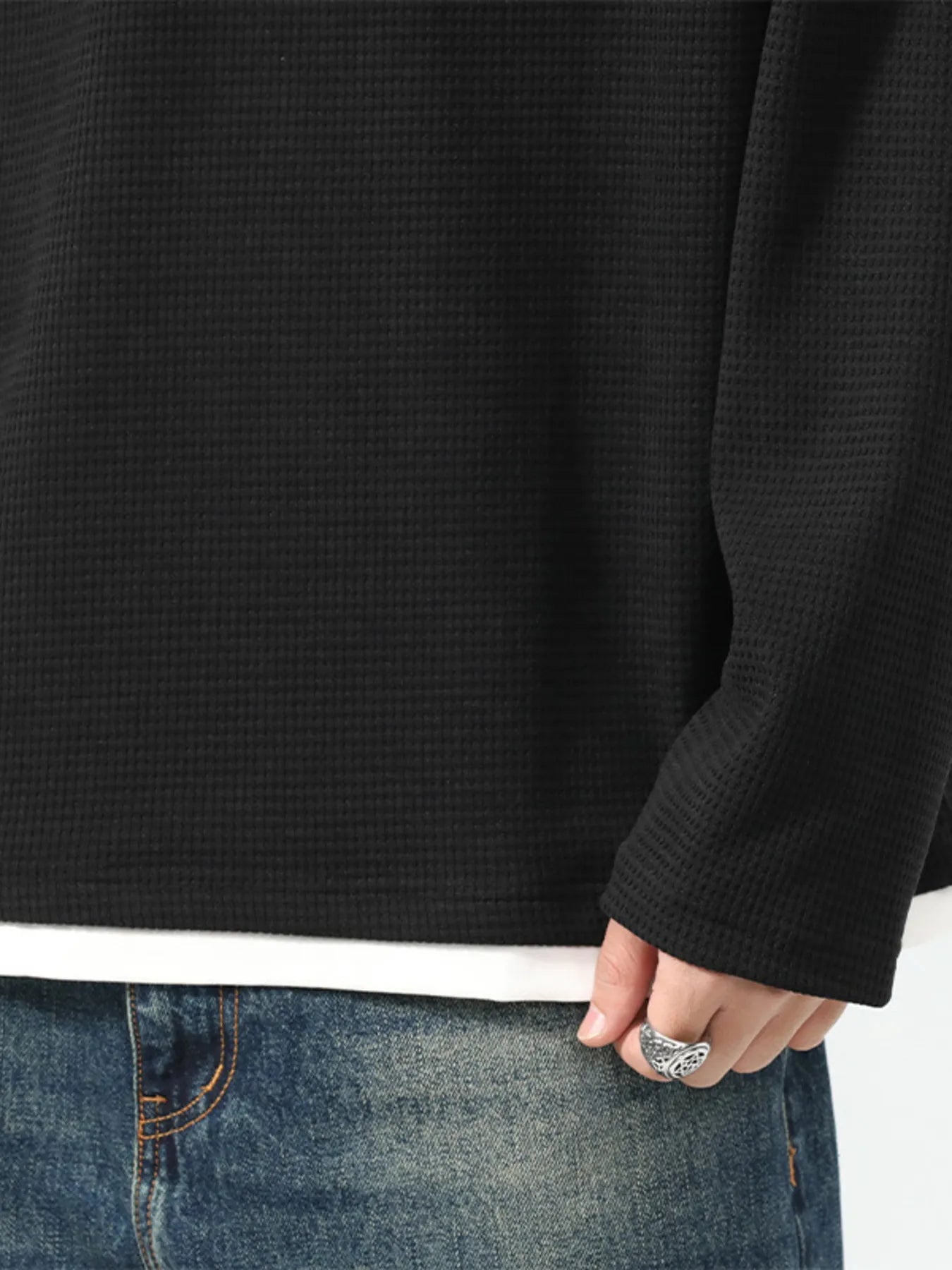 Men's Plus Size Waffle Knit Long Sleeve Top by Trendsi