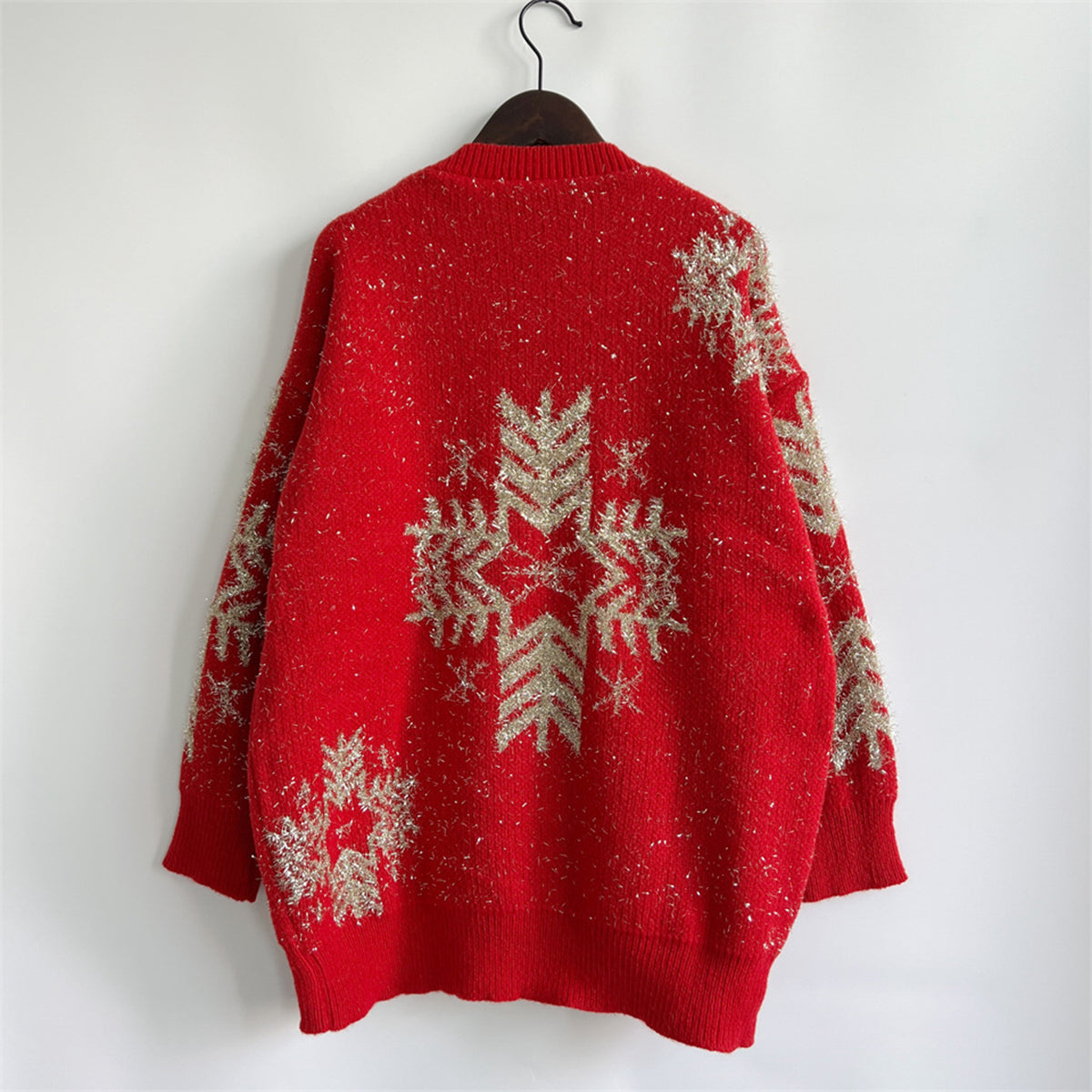 Snowflake Pattern Long Sleeve Sweater by Trendsi