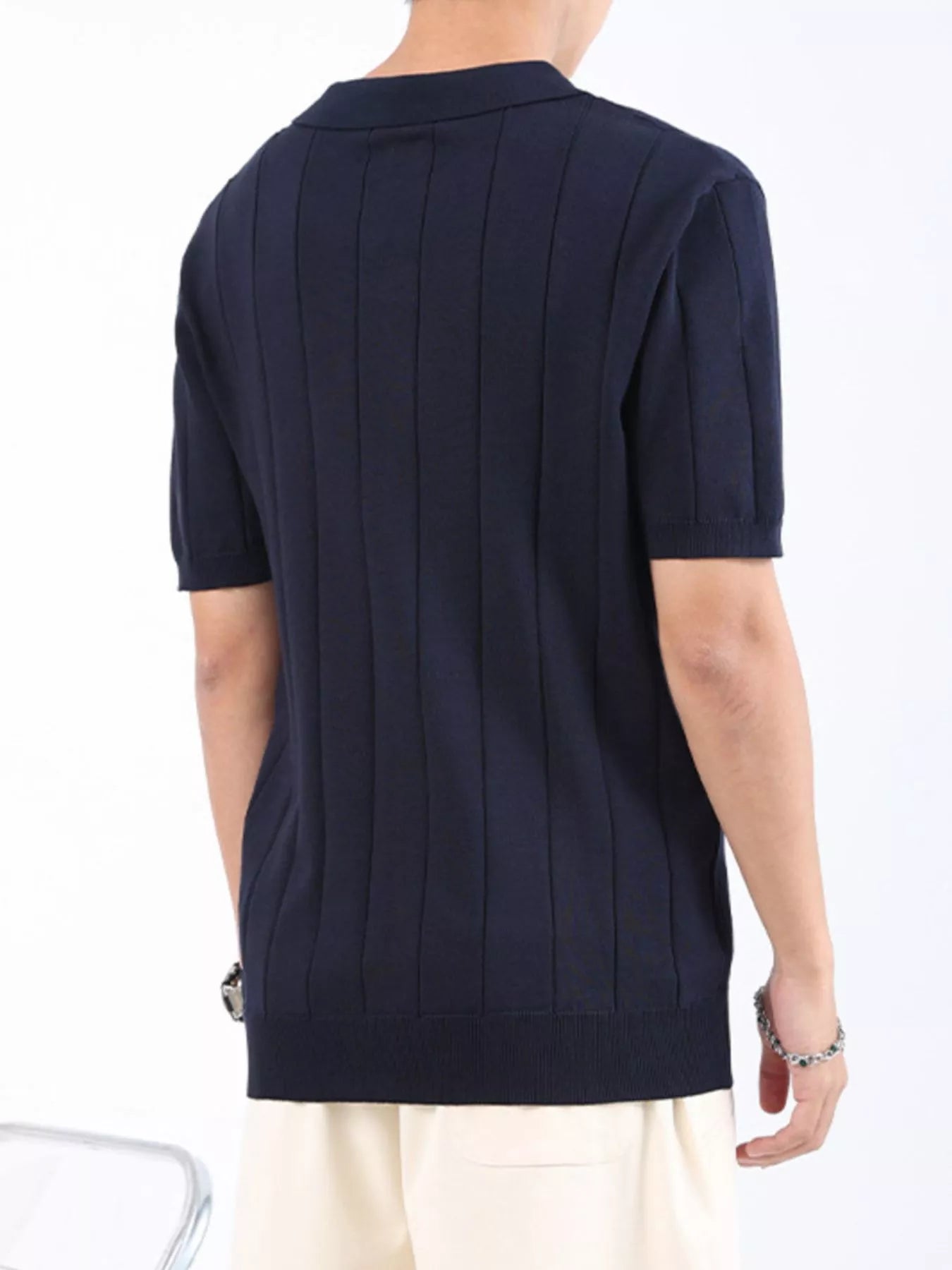 Men's Plus Size Ribbed Knit Short Sleeve Polo by Trendsi