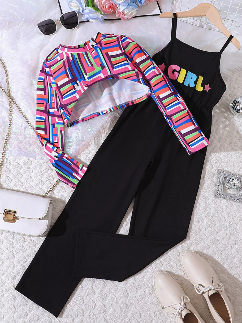 Children's Colorful Geometric Print Top & Jumpsuit Set by Trendsi