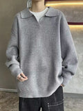 Men's Casual Knitted Polo Collar Pullover by Trendsi