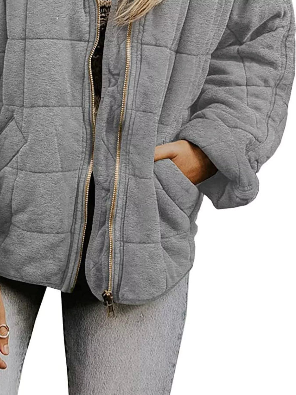 Full Size Zip Up Quilted Bomber Jacket Plus Size by Trendsi