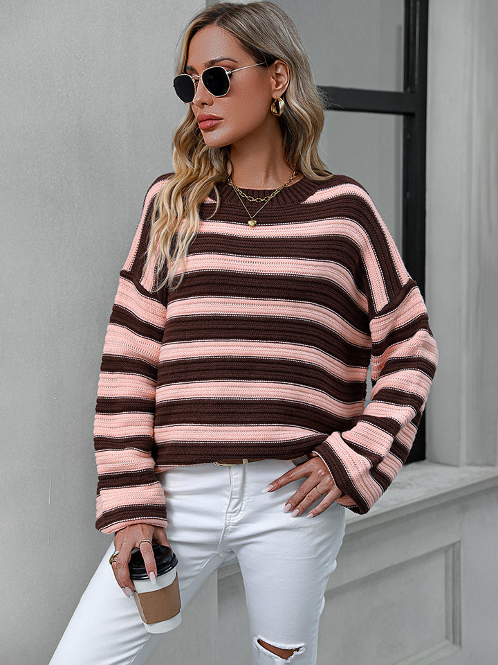 Striped Dropped Shoulder Sweater by Trendsi