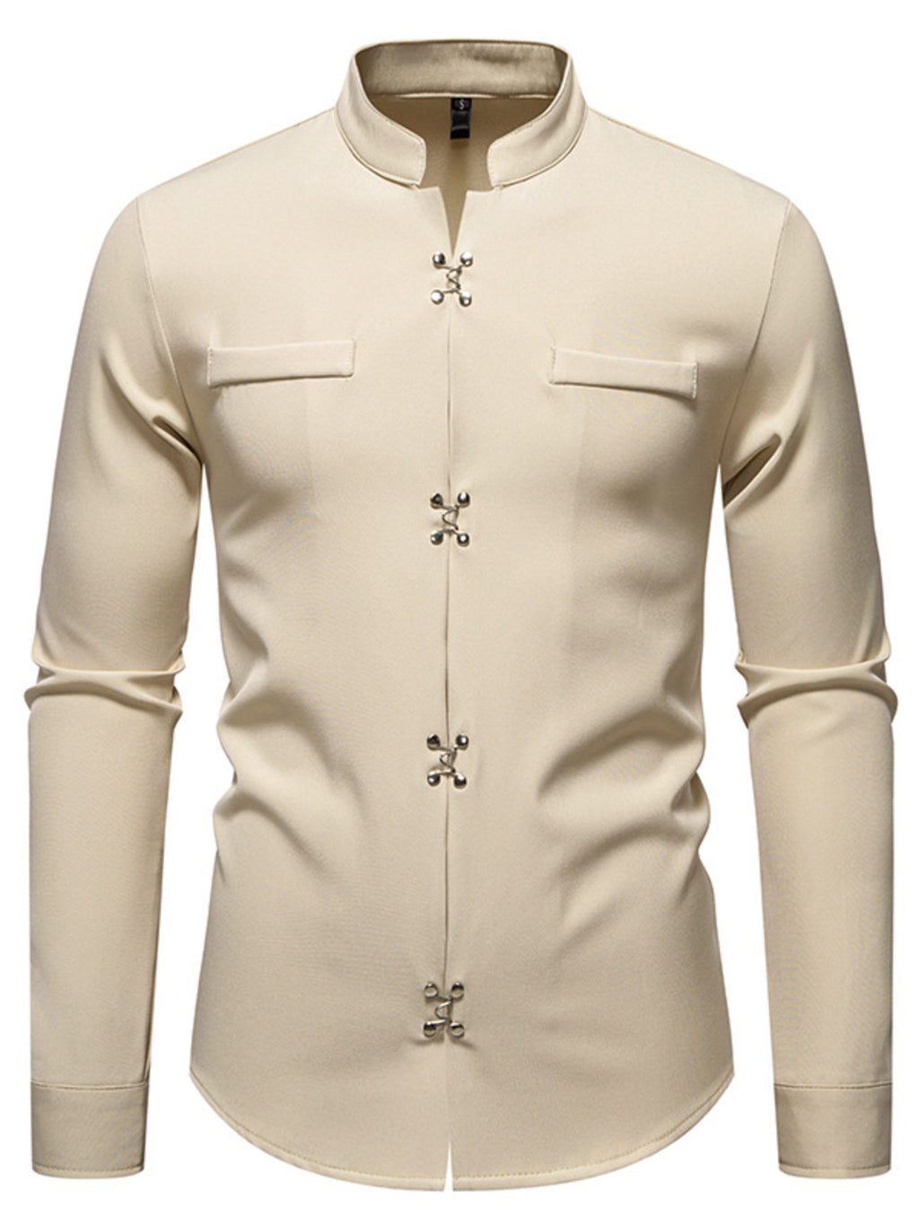 Men's Mandarin Collar Slim Fit Long Sleeve Shirt by Trendsi