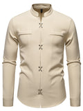 Men's Mandarin Collar Slim Fit Long Sleeve Shirt by Trendsi