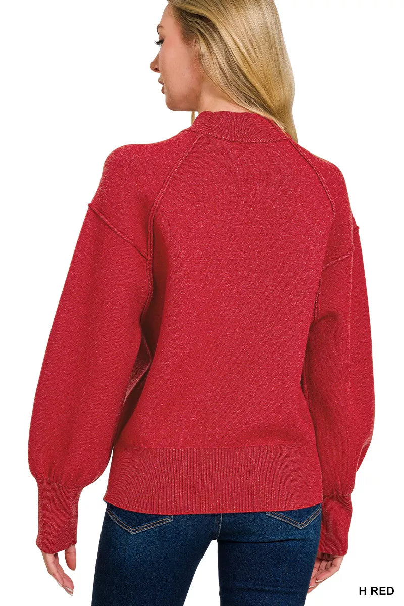 Zenana Viscose Mock Neck Exposed Seam Sweater by Trendsi
