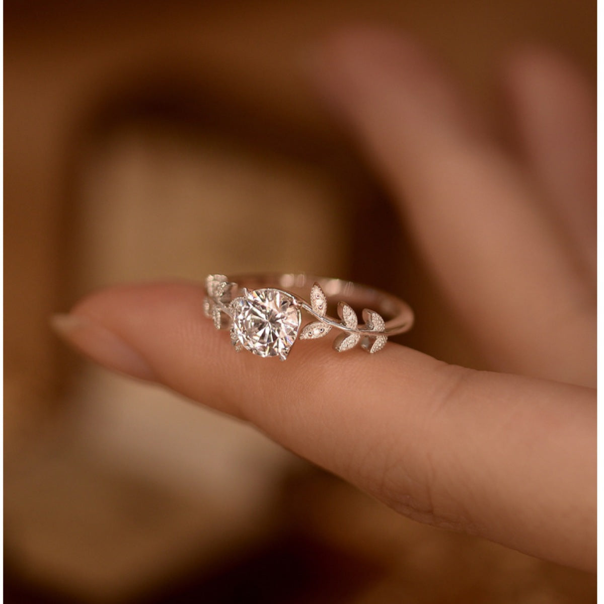 1 Carat Moissanite 925 Sterling Silver Leaf Ring by Trendsi