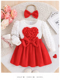 Children's Heart Bowknot Decor Dress with Headband by Trendsi