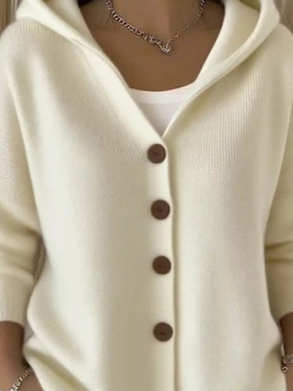 Full Size Hooded Button-Front Soft Knit Cardigan Plus Size by Trendsi