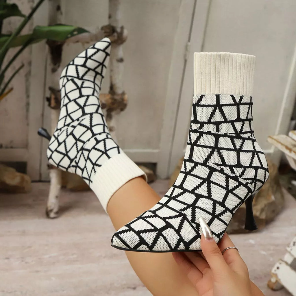 Mesh Point Toe Stiletto Boots by Trendsi