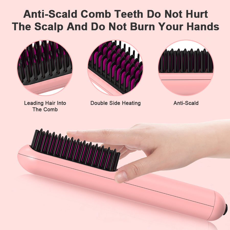 Portable USB Rechargeable Cordless Men Beard Hair Straightener Brush Mini Wireless 2 In 1 Woman Hair Straightener Comb by DC-THE CEO