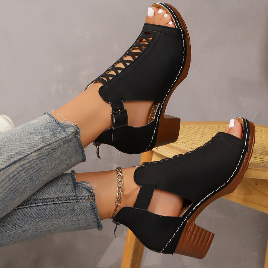 Open Toe Block Heels Sandals by Trendsi