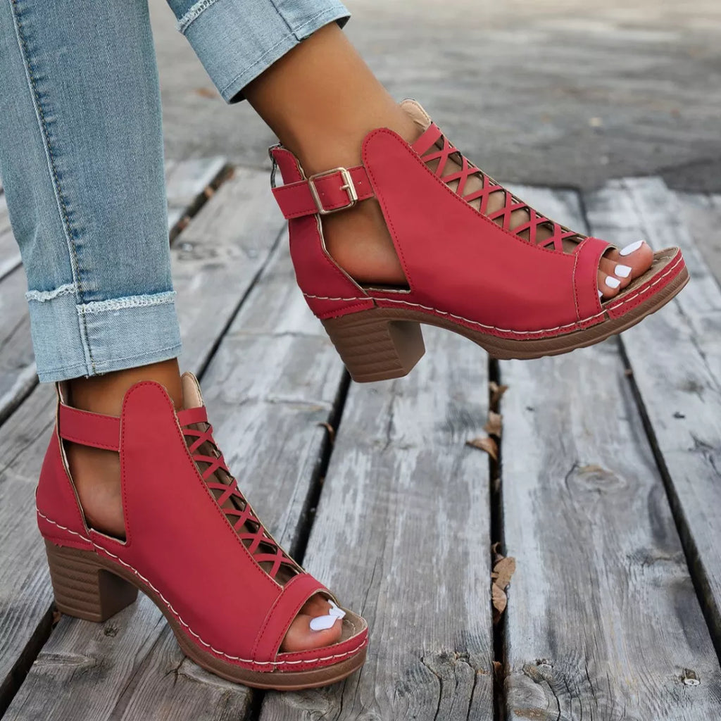 Buckle Block Heels Sandals by Trendsi