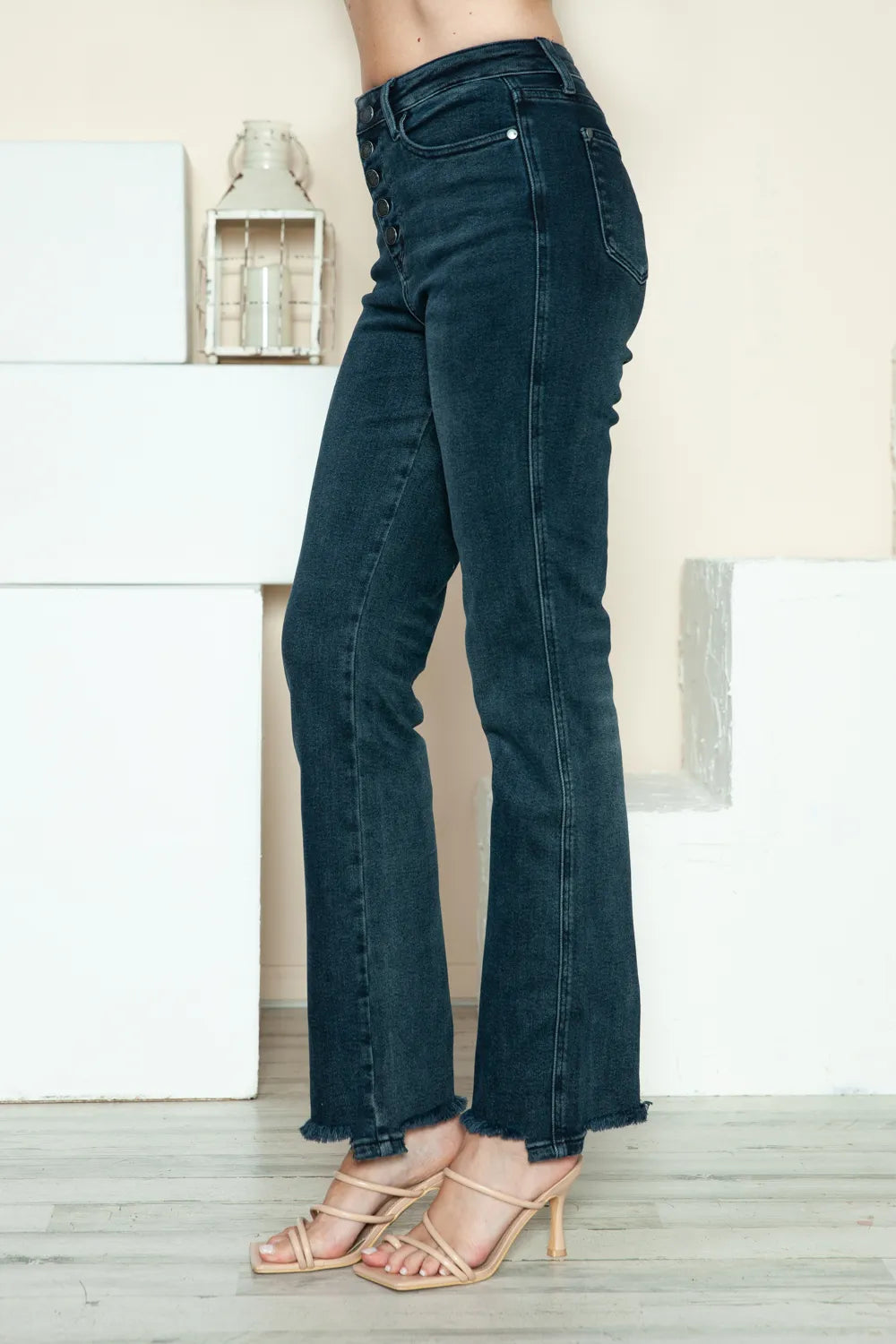 Judy Blue Full Size Button Fly Hem Destroy Straight Jeans by Trendsi