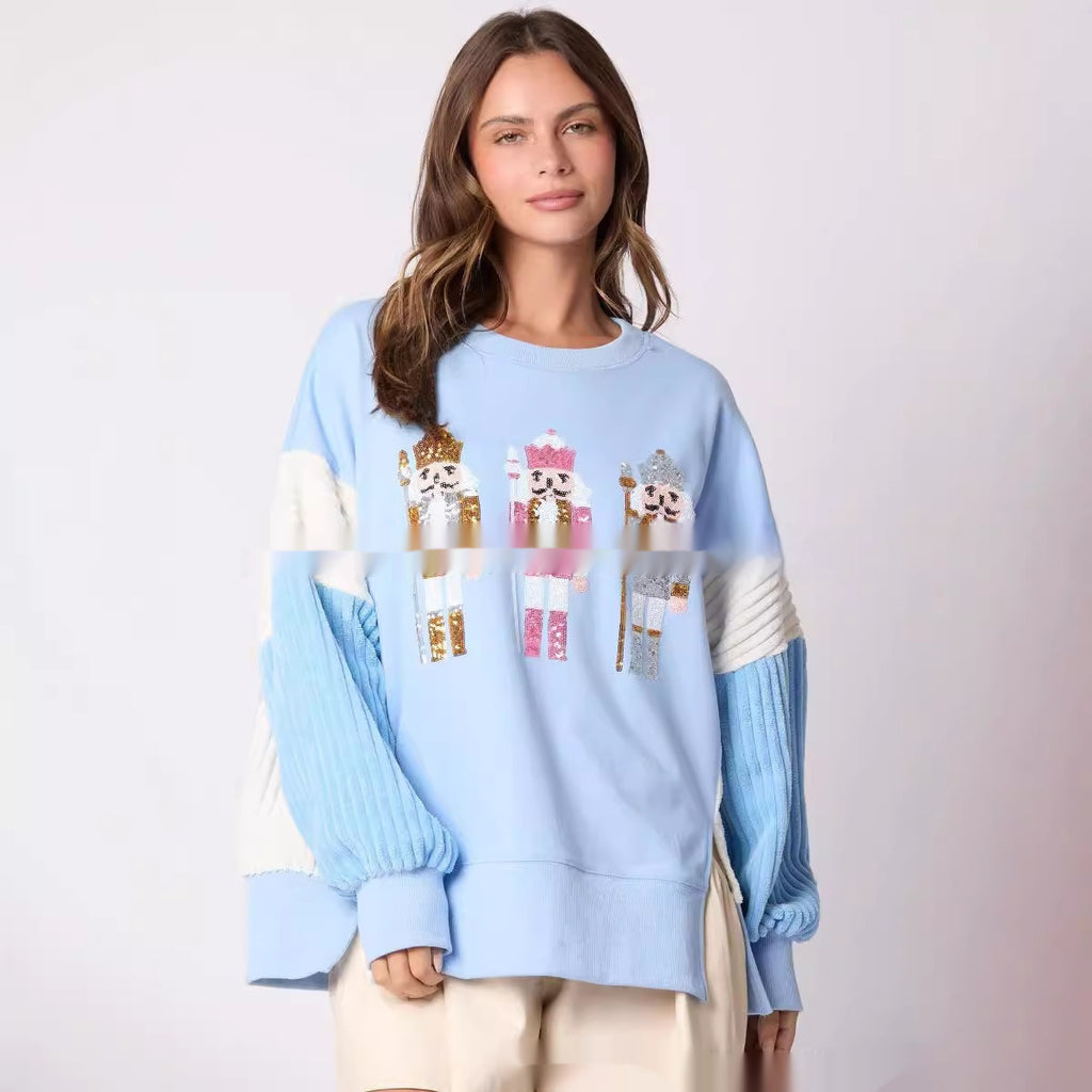 Women's Christmas Soldier Sequins Versatile Multicolor Hoodie by DC-THE CEO