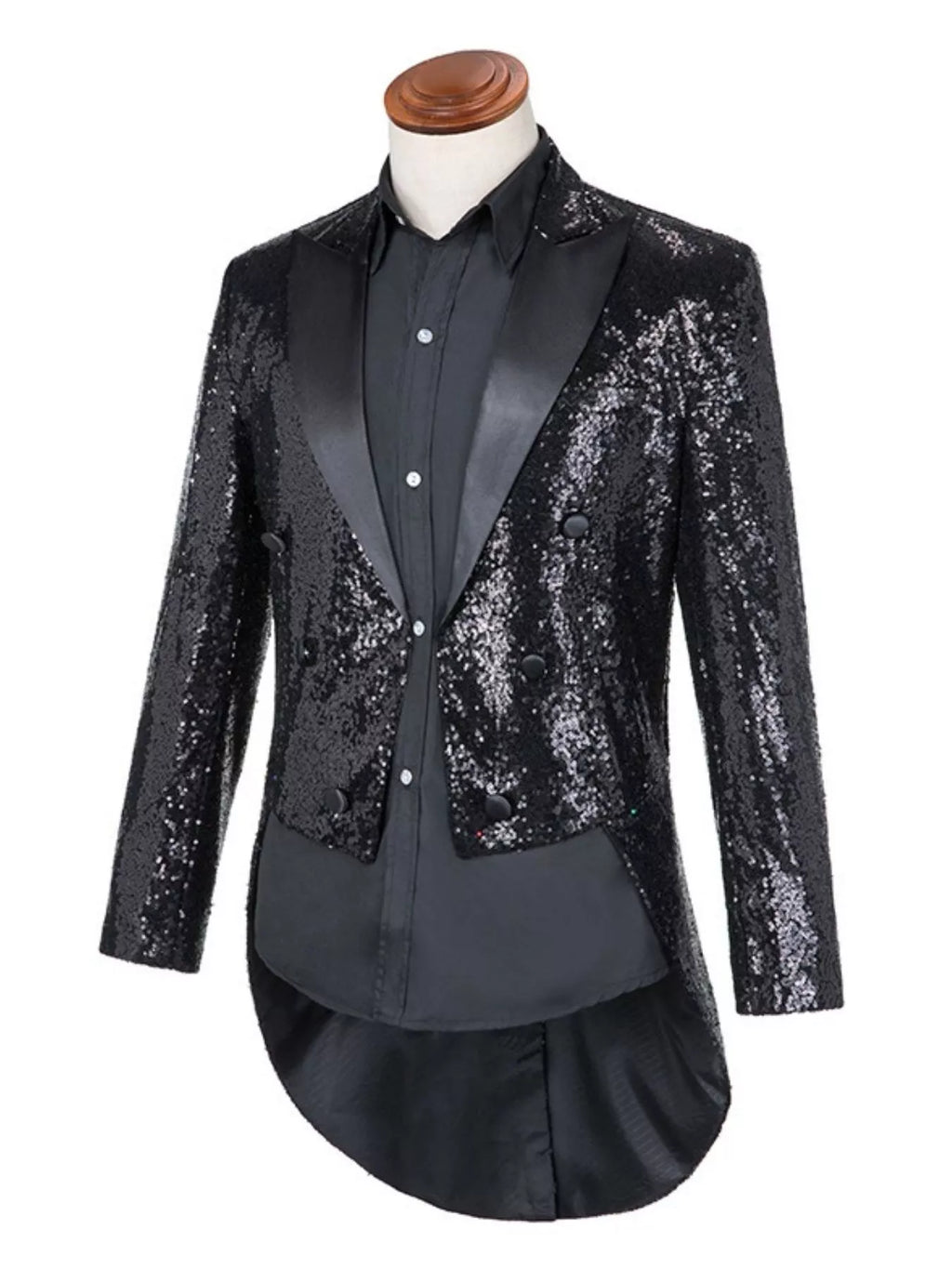 Men's Plus Size Sequin Button Up Long Sleeve Tailcoat Blazer by Trendsi