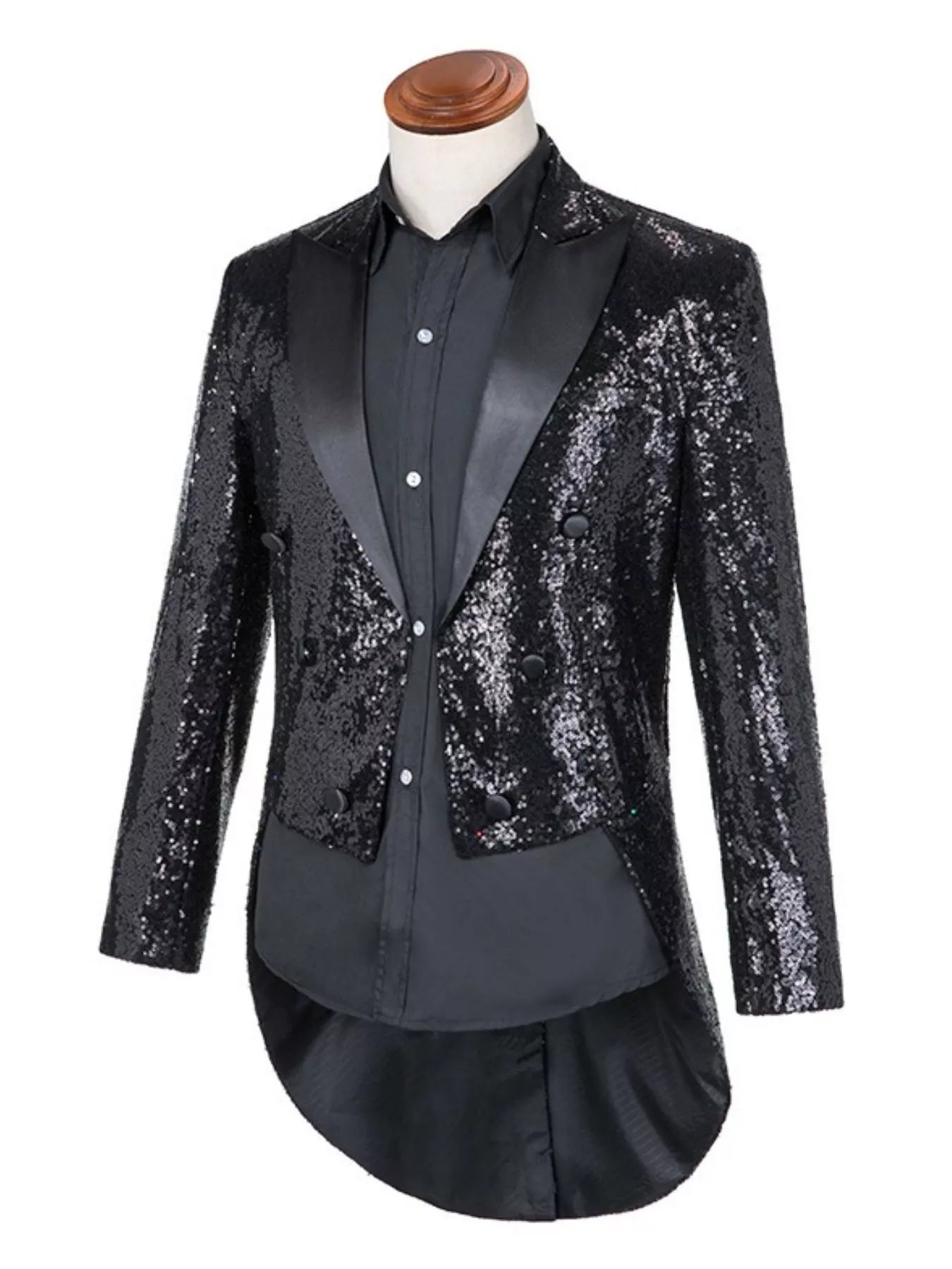 Men's Plus Size Sequin Button Up Long Sleeve Tailcoat Blazer by Trendsi